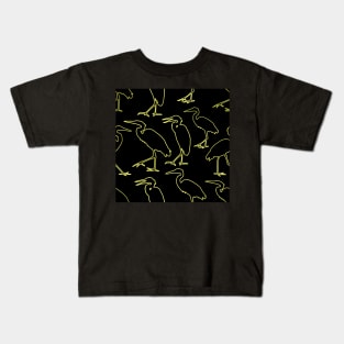 Blue Heron Walking Gold Line on Black Repeat 5748 Kids T-Shirt